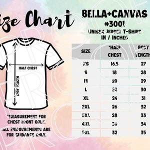 Bella+Canvas #3001 Sizing Chart, Unisex T-Shirt Size Guide, Digital Download, Downloadable Digital Sizing Guide