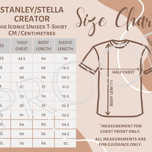 Stanley/Stella Creator STTU755 Sizing Chart, Unisex T-Shirt Size Guide, Downloadable Digital Sizing Guide, Print On Demand Size Chart