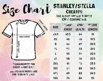 Stanley/Stella Creator STTU755 Sizing Chart, Unisex T-Shirt Size Guide, Downloadable Digital Sizing Guide, Print On Demand Size Chart