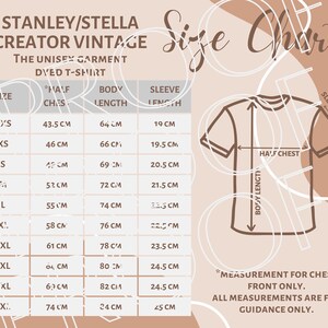 StanleyStella Creator Vintage STTU831 Sizing Chart, Unisex T-Shirt Size Guide, Downloadable Digital Sizing Guide, Print On Demand Size Chart