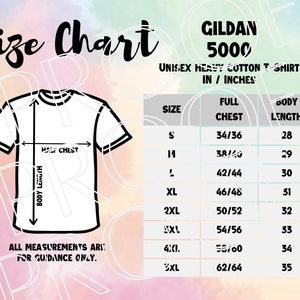 Gildan 5000 Sizing Chart, Unisex Heavy Cotton T-Shirt Size Guide, Digital Download, Downloadable Digital Sizing Guide