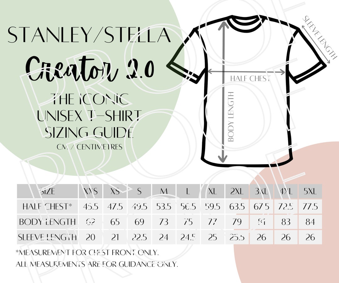 Stanley/stella Creator 2.0 STTU169 Sizing Chart, Unisex T-shirt Size ...
