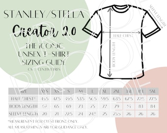 Tabla de tallas de Stanley/Stella Creator 2.0 STTU169, guía de tallas de camisetas unisex, guía de tallas digital descargable, tabla de tallas para impresión a pedido