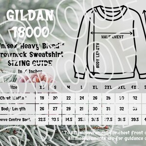 Christmas Gildan 18000 Sizing Chart, Unisex Heavy Blend Crewneck Sweatshirt Size Guide, Digital Download, Downloadable Digital Sizing Guide