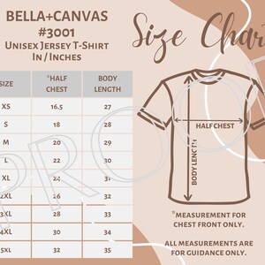 Bella+Canvas #3001 Sizing Chart, Unisex T-Shirt Size Guide, Digital Download, Downloadable Digital Sizing Guide