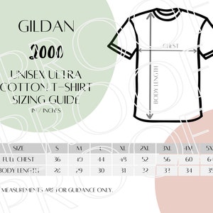 Gildan 2000 Sizing Chart, Unisex Ultra Cotton T-Shirt Size Guide, Digital Download, Downloadable Digital Sizing Guide