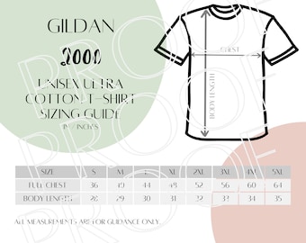 Gildan 5000 Sizing Chart, Unisex Heavy Cotton T-shirt Size Guide