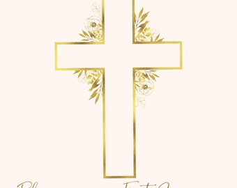 First Holy Communion Card with Golden Cross Design – Religious Blessings Card, Catholic Christian, Faith, Holy Spirit Custom