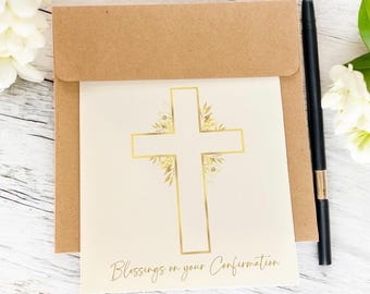 Confirmation Card with Golden Cross Design – Religious Blessings Card, Catholic Christian, Faith, Holy Spirit Custom
