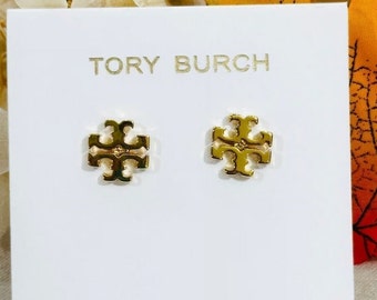 tory burch t logo golden earrings