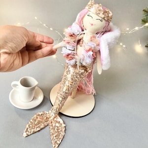 Little Personalized Mermaid Doll, sirena doll for gift, Sea ocean creatures, Mermaid queen for 4th Birthdays, mermaid themed bday party