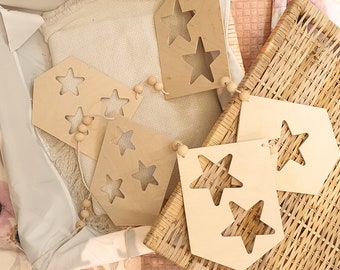 Wooden Star Garland, Natural Waxed Plywood Nursery Decor