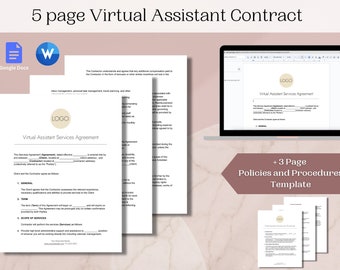 Virtueller Assistent Vertrag, Kundenvereinbarung, Virtueller Assistent Vertragsvorlage, Freelance Vertrag, Persönlicher Assistent Vertrag