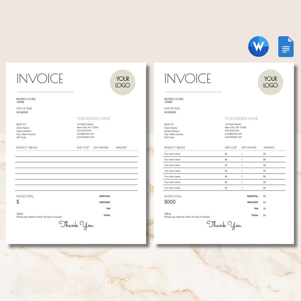 Invoice Template Word, Invoice Template for Small Business, Invoice Template Google Docs, Editable Invoice Template, Printable Invoice