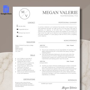 Resume Template Google Docs, Google Docs Resume Template, Monogram Resume Template, Creative Resume Template, Resume and Cover Letter