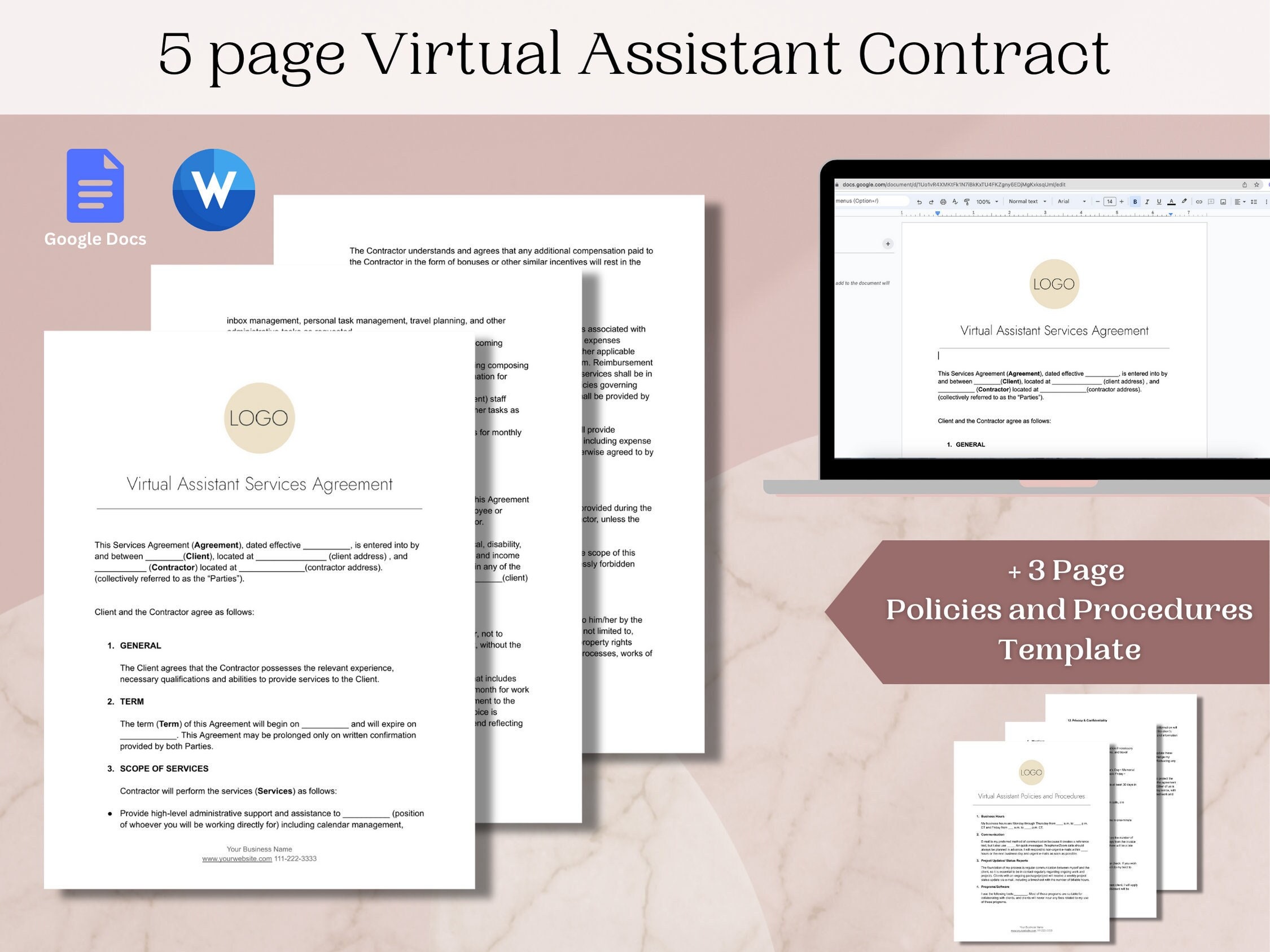 Virtueller Assistent Vertrag, Vorlage für virtuellen Assistent, Willkommenspaket für virtuelle Assistent, Vorlagen für virtuelle Assistent, VA-Vertrag