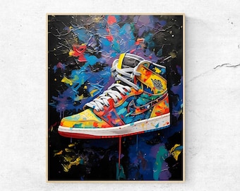 Oil Painting inspired by Jordan One, digital art download, art, digital Jordan, sneaker, trainer poster, sneakerhead art gift