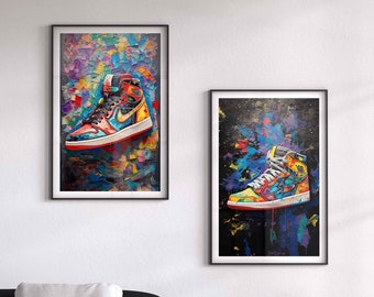 Twin Pack Jordan One Acrylic Painting, digital art download shoe, art in multi colour, digital Jordan, sneaker trainer poster, sneaker