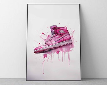 Watercolour inspired by Jordan One Pink, Digital download sneaker, art download, nike trainer, digital Jordan, sneaker trainer art