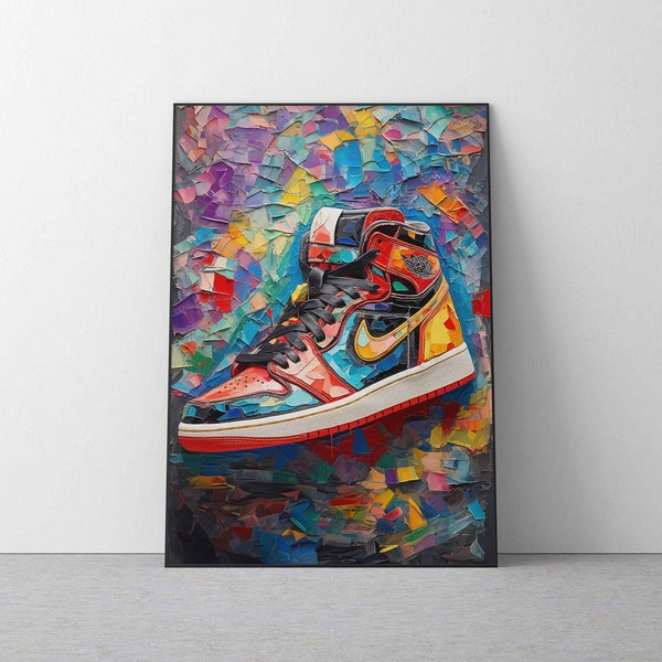 Oil Painting inspired by Jordan One art, digital Print, Digital art download, sneaker trainer, digital Jordan shoe poster art, trainer 1