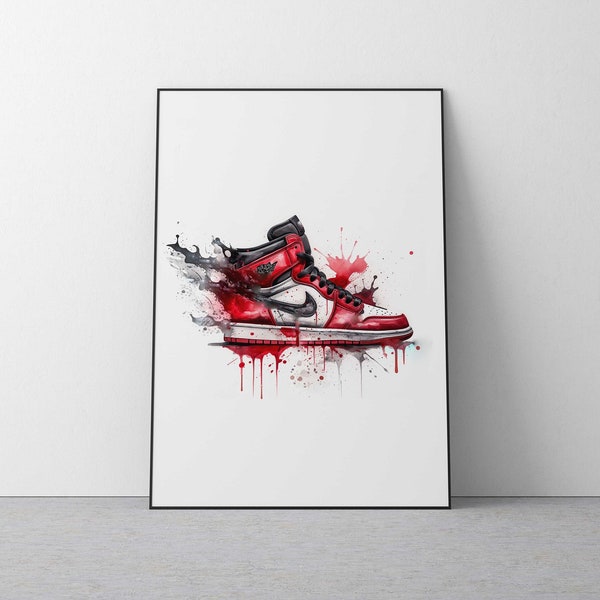 Inspired by Jordan 1 Sneaker water colour Print, digital art, Wall Art Decor, Sneakerhead Gift, Trainer Poster