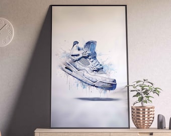 Watercolour inspired by Jordan Four, digital art download, all white, digital Jordan, sneaker, trainer art, sneakerhead art gift, kicks