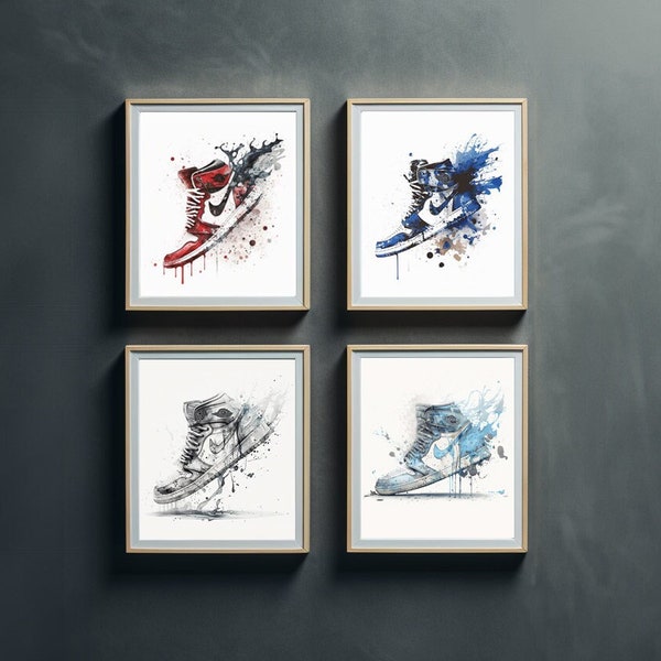 Water Colour Inspired by Jordan One set, paintings, Sneaker Art Prints, Wall Decor, digital Print, Sneakerhead Gift