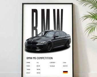 BMW M5 Competition Poster |Museum Grade Print| Super Car Print | Car Poster for Home Decor | Wall Decor | Fathersday Gift | Postersroom Deco