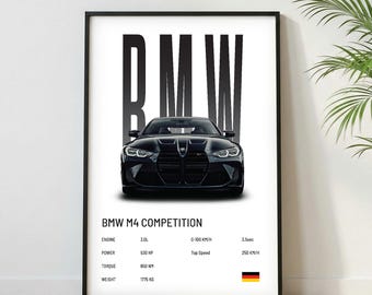 BMW M4 CompetitionPoster | Museum Grade Print| Super Car Print | Car Poster for Home Decor | Wall Decor | Fathersday Gift | Postersroom Deco