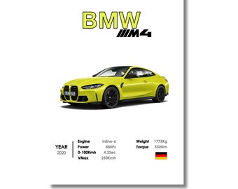 Bmw M4 german sportscar print gift for kids collectable art print modern styled wall decor for sleek desings digital download
