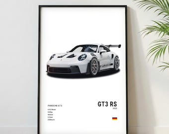 Porsche GT3 RS Poster | Museum Grade Print| Super Car Print | Car Poster for Home Decor | Wall Decor | Fathersday Gift | Postersroom Decor