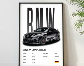 BMW M4 CompetitionPoster | Museum Grade Print| Super Car Print | Car Poster for Home Decor | Wall Decor | Fathersday Gift | Postersroom Deco