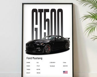 Ford Mustang GT500 Poster |Museum Grade Print| Super Car Print | Car Poster for Home Decor | Wall Decor | Fathersday Gift | Postersroom Deco