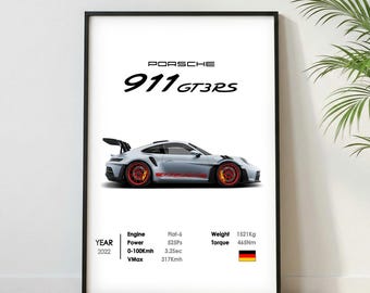 Porsche 911 GT3RS Poster |Museum Grade Print| Super Car Print | Car Poster for Home Decor | Wall Decor | Fathersday Gift | Postersroom Decor