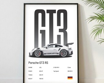 Porsche GT3 RS Poster | Museum Grade Print| Super Car Print | Car Poster for Home Decor | Wall Decor | Fathersday Gift | Postersroom Decor