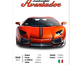 Lamborghini supercar poster print minimalistic aventador wall art modern style home desing