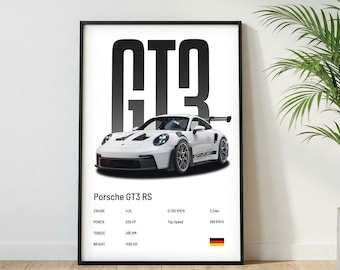 Porsche GT3 RS Poster | Museum Grade Print| Super Car Print | Car Poster for Home Decor | Wall Decor | Fathersday Gift | Postersroom Decor