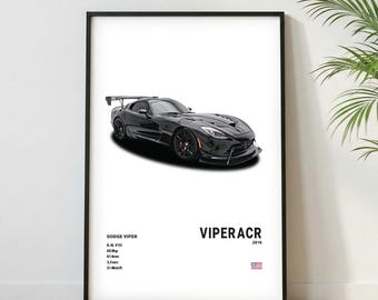 Dodge Viper ACR Poster | Museum Grade Print| Super Car Print | Car Poster for Home Decor | Wall Decor | Fathersday Gift | Postersroom Decor