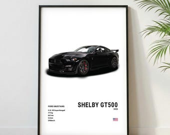 Ford Mustang Shelby GT500 Poster |Museum Grade Print| Super Car Print | Car Poster for Home Decor | Wall Decor | Fathersday Gift Room Decor