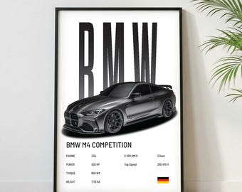BMW M4 Competition Poster| Museum Grade Print| Super Car Print | Car Poster for Home Decor | Wall Decor | Fathersday Gift | Postersroom Deco