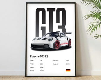 Porsche GT3 RS Poster | Museum Grade Print| Super Car Print | Car Poster for Home Decor | Wall Decor | Fathersday Gift | Postersroom Decor