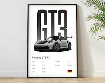 Porsche GT3 RS Poster | Museum Grade Print| Super Car Print | Car Poster for Home Decor | Wall Decor | Fathersday Gift | Postersroom Decor