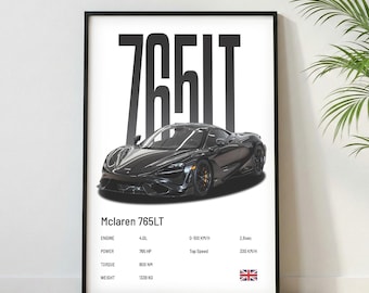 McLaren 765LT Poster | Museum Grade Print| Super Car Print | Car Poster for Home Decor | Wall Decor | Fathersday Gift | Postersroom Decor