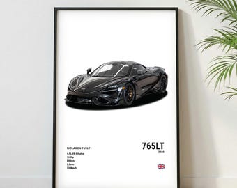 McLaren 765LT Poster | Museum Grade Print| Super Car Print | Car Poster for Home Decor | Wall Decor | Fathersday Gift | Postersroom Decor