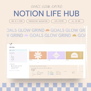 All-in-One Notion Life Hub — Notion Hub to Organize your Life — Goals, Glow, Grind System —  Life Planner — Bright & Checkered