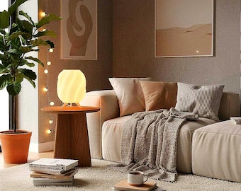 Organic Wave Table Lamp, 3D Printed, Minimalist Bedside Light, Cozy Bedroom Decor