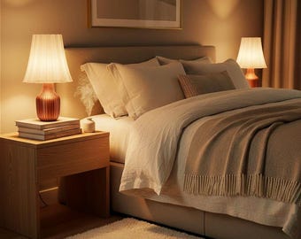 Modern Geometric Bedside Lamp, Scandinavian Nightstand Light, Cozy Bedroom Decor