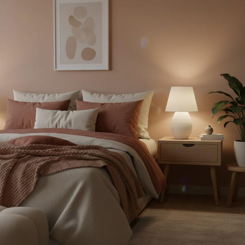 Scandinavian Table Lamp, Minimalist Bedside Lighting, Cozy Bedroom Decor, 3D Printed Polymer image 8