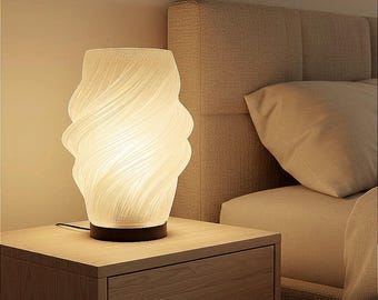 Modern Spiral Table Lamp, 3D Printed Bedside Light, Ambient Lighting, Minimalist Decor
