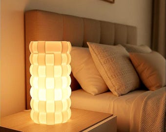 Modern Geometric Bedside Lamp, Warm Ambient Light, Scandinavian Style Nightstand Decor